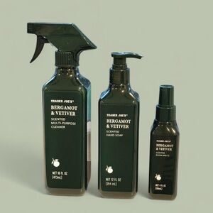 Trader Joe's Bergamot Vetiver set of 3: spray cleaner, room spray, soap
